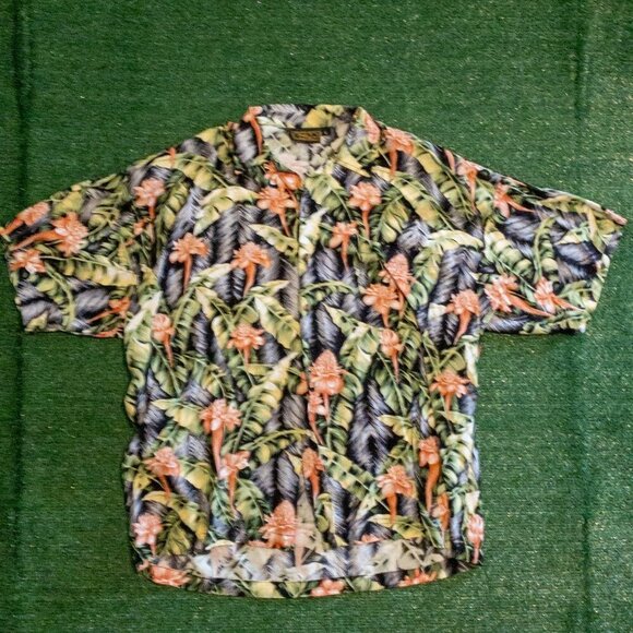 VINTAGE MONZINI MENS MADE IN ITALY BUTTON UP SHIRT HAWAIIAN FLORAL PRINT SIZE L - Picture 5 of 7